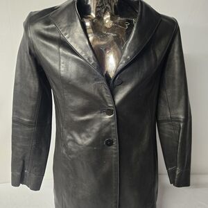 Lafayette 148 New York Classic Black Lambskin Leather Coat